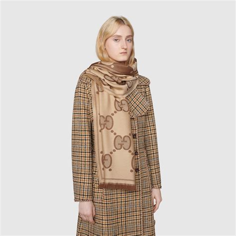 GG wool scarf in brown and beige 